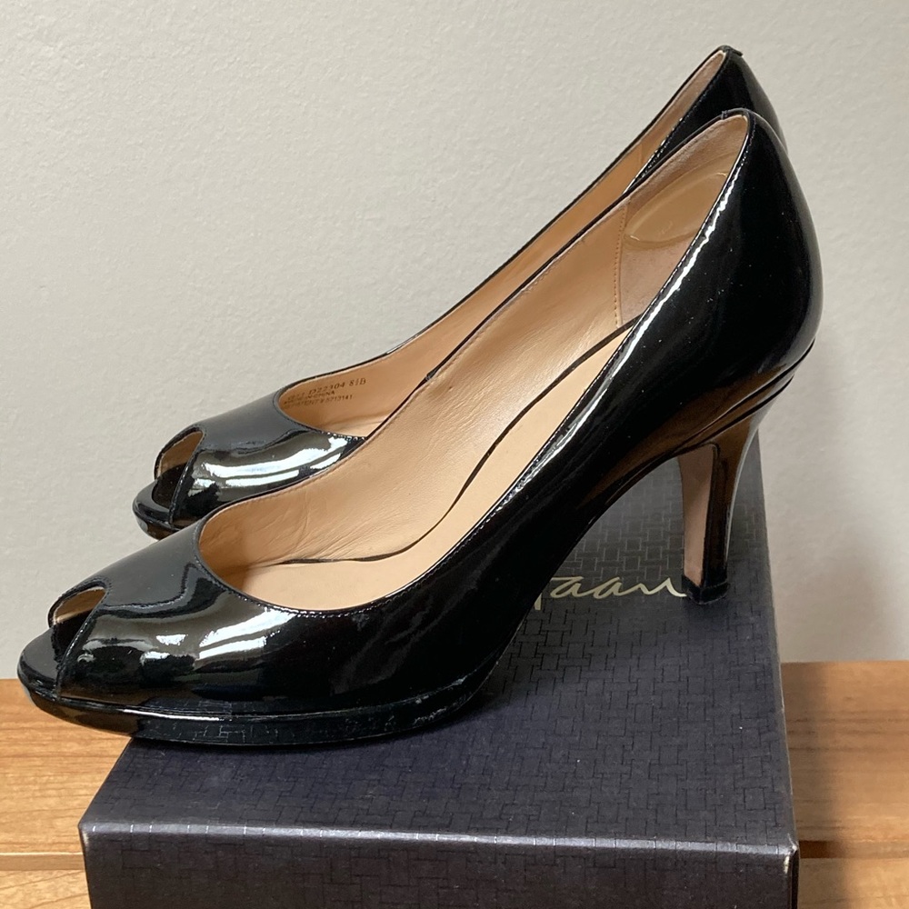 Cole Haan Black Patent Leather Peeptoe Pumps